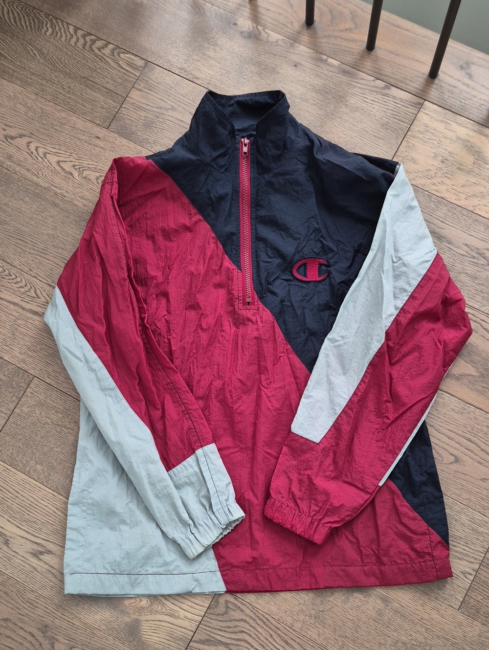 Champion 90s Pullover Windbreaker - Red, Navy & Light Gray
